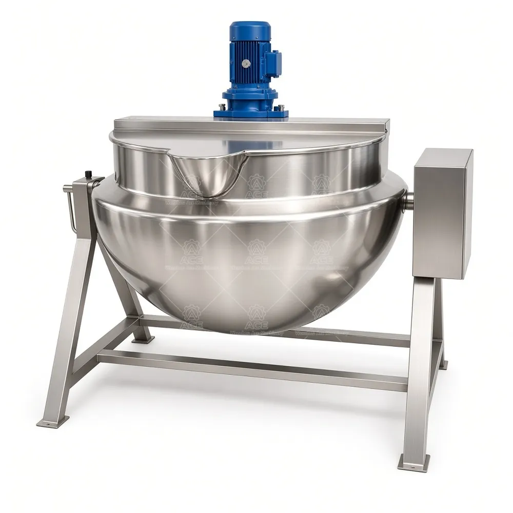 Nồi có áo cách nhiệt SUS304 với bộ khuấy tùy chọn, nghiêng, làm nóng bằng điện hoặc gas