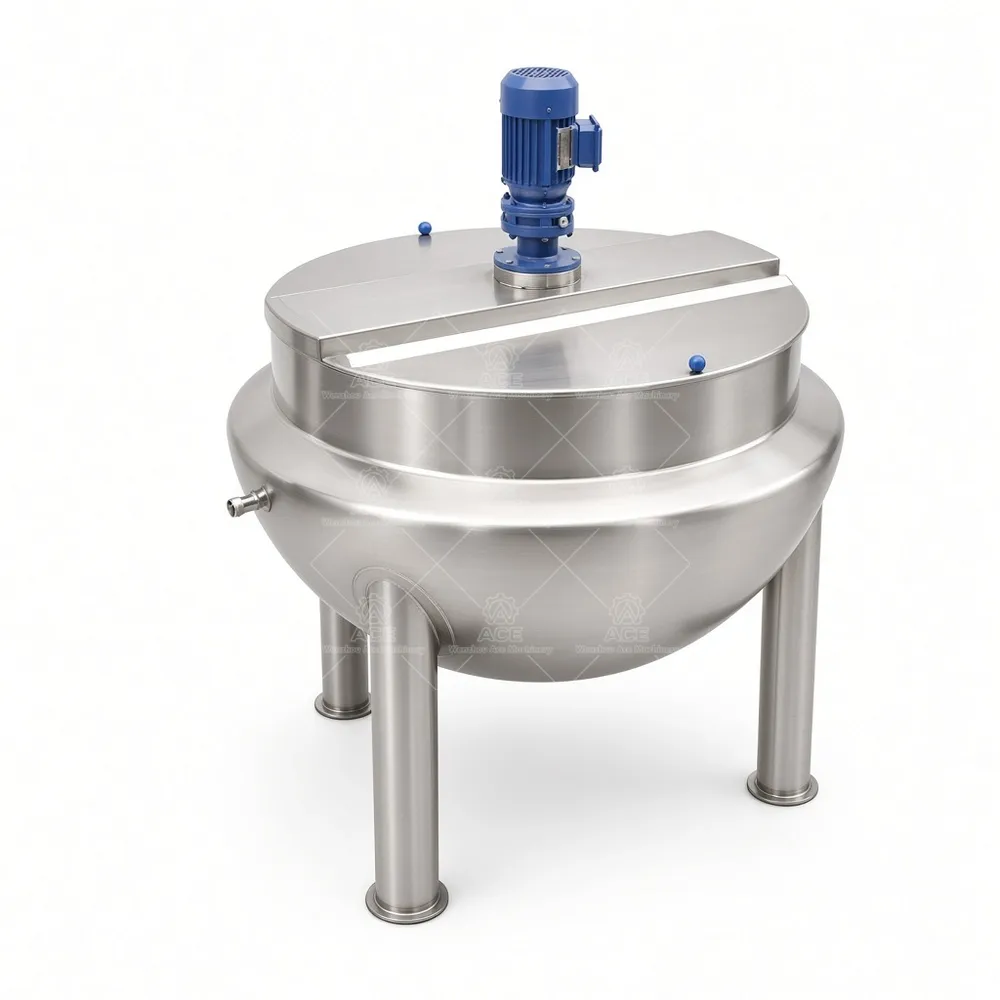 Caldera con chaqueta basculante de 100L calentada a vapor con mezclador para salsa de carne con chile
