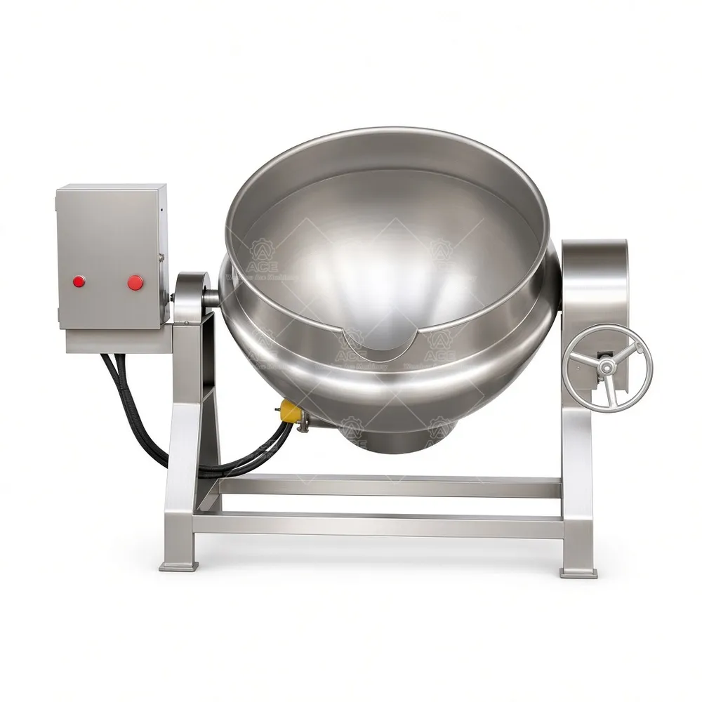 Olla industrial con chaqueta, 50-1000L, vapor, gas, eléctrica o aceite térmico
