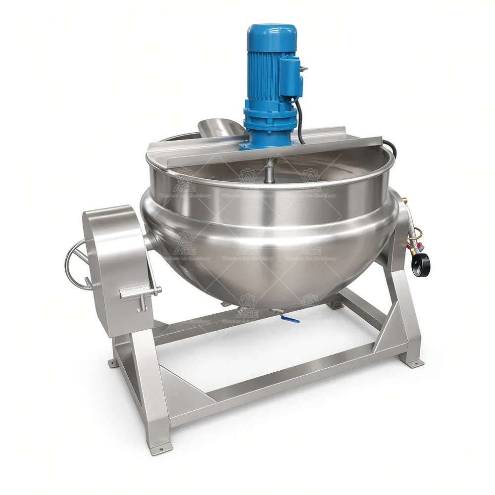 Industrial Jacketed Kettle Cooker with Mixing, Gas, Steam or Electric Heat