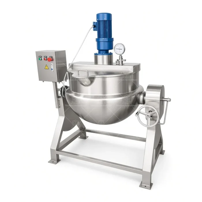 Industrial Jacketed Cooking Kettle with Mixer for Food Processing - Image 3