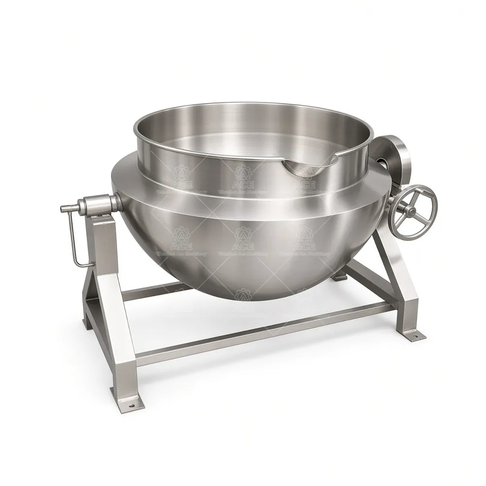 Caldeirão industrial elétrico inclinado com jaqueta 304 para produção de geleias e molhos
